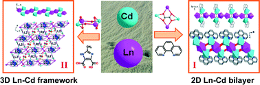 Graphical abstract: Ln–Cd heterometal organic–inorganic hybrid materials based on diverse Ln–Cd oxo-cluster chains: syntheses, structures and visible luminescence