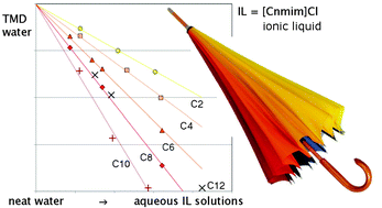 Graphical abstract: Shifts in the temperature of maximum density (TMD) of ionic liquid aqueous solutions