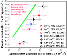 Graphical abstract: In situ fluorescence spectroscopy correlates ionomer degradation to reactive oxygen species generation in an operating fuel cell