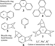 Graphical abstract: Structural, energetic, spectroscopic and QTAIM analyses of cation–π interactions involving mono- and bi-cyclic ring fused benzene systems