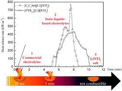 Graphical abstract: Targeting adequate thermal stability and fire safety in selecting ionic liquid-based electrolytes for energy storage