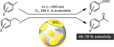 Graphical abstract: Selective side-chain oxidation of alkyl-substituted aromatics on TiO2 partially coated with WO3 as a photocatalyst