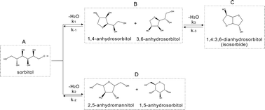 Graphical abstract: Sorbitol dehydration in a ZnCl2 molten salt hydrate medium: molecular modeling