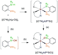 Graphical abstract: Phosphorescent Ir(iii) complexes with both cyclometalate chromophores and phosphine-silanolate ancillary: concurrent conversion of organosilane to silanolate