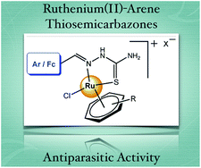 Graphical abstract: The synthesis and antiparasitic activity of aryl- and ferrocenyl-derived thiosemicarbazone ruthenium(ii)–arene complexes