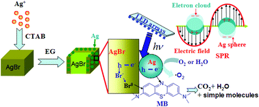 Graphical abstract: Facile synthesis of a surface plasmon resonance-enhanced Ag/AgBr heterostructure and its photocatalytic performance with 450 nm LED illumination