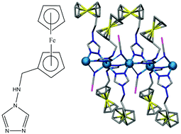 Graphical abstract: A ferrocenyl-substituted 1,2,4-triazole ligand and its FeII, NiII and CuII 1D-chain complexes