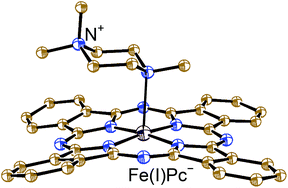 Graphical abstract: Zwitterionic {Fe(i)Pc(−2)−}·(TMP+) assemblies comprising anionic iron(i) phthalocyanines and coordinating N,N,N′-trimethylpiperazinium cations