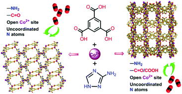 Graphical abstract: New amine-functionalized cobalt cluster-based frameworks with open metal sites and suitable pore sizes: multipoint interactions enhanced CO2 sorption