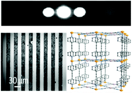 Graphical abstract: Photonic gratings of the metal–organic framework {Fe(bpac)[Pt(CN)4]} with synergetic spin transition and host–guest properties