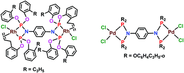 Graphical abstract: Bisamino(diphosphonite) with dangling olefin functionalities: synthesis, metal chemistry and catalytic utility of Rhi and Pdii complexes in hydroformylation and Suzuki–Miyaura reactions