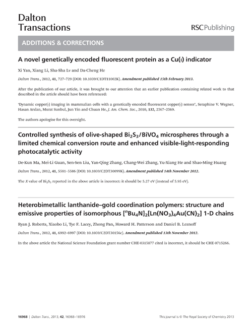 Additions and corrections published in 2013