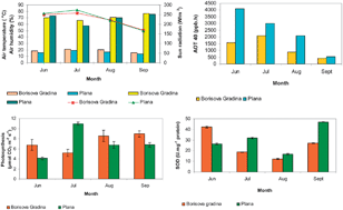 Graphical abstract: Responses of Fraxinus excelsior L. seedlings to ambient ozone exposure in urban and mountain areas based on physiological characteristics and antioxidant activity