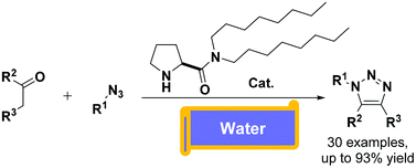 Graphical abstract: Organocatalytic 1,3-dipolar cycloaddition reactions of ketones and azides with water as a solvent