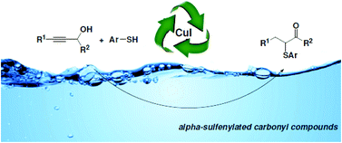 Graphical abstract: An aqueous and recyclable copper(i)-catalyzed route to α-sulfenylated carbonyl compounds from propargylic alcohols and aryl thiols