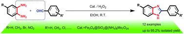 Graphical abstract: An ammonium molybdate deposited amorphous silica coated iron oxide magnetic core–shell nanocomposite for the efficient synthesis of 2-benzimidazoles using hydrogen peroxide