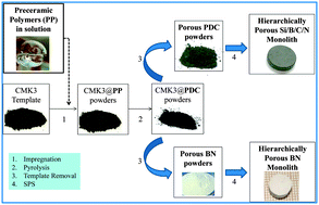 Graphical abstract: Ordered mesoporous polymer-derived ceramics and their processing into hierarchically porous boron nitride and silicoboron carbonitride monoliths