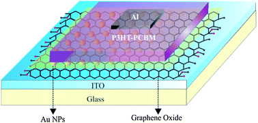 Graphical abstract: Plasmonic organic photovoltaic devices with graphene based buffer layers for stability and efficiency enhancement