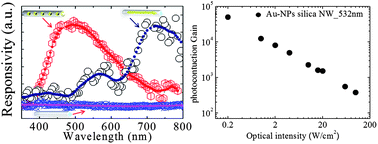 Graphical abstract: Surface plasmon resonance-induced color-selective Au-peapodded silica nanowire photodetectors with high photoconductive gain