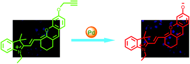 Graphical abstract: Construction of a near-infrared fluorescence turn-on and ratiometric probe for imaging palladium in living cells