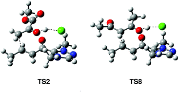 Graphical abstract: A DFT study on the NHC catalysed Michael addition of enols to α,β-unsaturated acyl-azoliums. A base catalysed C–C bond-formation step