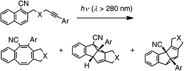 Graphical abstract: Formation of a new benzotriquinane skeleton via intramolecular photocycloaddition reactions of a phenylethynes moiety to a 1-cyanonaphthalene ring system