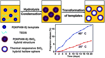 Graphical abstract: Facile synthesis of thermal-responsive P(NIPAM-S)/SiO2 hybrid hollow spheres and their controllable release properties for fragrance