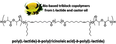 Graphical abstract: Fully bio-based poly(l-lactide)-b-poly(ricinoleic acid)-b-poly(l-lactide) triblock copolyesters: investigation of solid-state morphology and thermo-mechanical properties