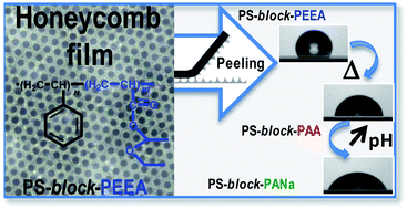 Graphical abstract: Highly structured pH-responsive honeycomb films by a combination of a breath figure process and in situ thermolysis of a polystyrene-block-poly(ethoxy ethyl acrylate) precursor