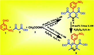 Graphical abstract: Triton-X-100 catalyzed synthesis of 1,4-dihydropyridines and their aromatization to pyridines and a new one pot synthesis of pyridines using visible light in aqueous media