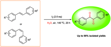 Graphical abstract: Facile and highly chemoselective synthesis of benzil derivatives via oxidation of stilbenes in an I2–H2O system