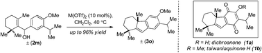 Graphical abstract: Metal triflate-catalyzed cyclization of arylvinylcarbinols: formal synthesis of (±)-dichroanone and (±)-taiwaniaquinone H