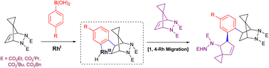 Graphical abstract: Mild rhodium(i) catalyzed ring opening of cyclopropane appended spirotricyclic olefins through C–H activation of arylboronic acids