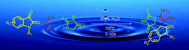 Graphical abstract: Synthesis of novel spiro[indoline-3,7′-pyrrolo[1,2-c]imidazole]-6′-carbonitrile derivatives in water using a regioselective sequential three component reaction