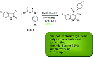 Graphical abstract: One-pot two-component tandem multiple transformations in the synthesis of N,4-diaryl-2,3-dihydropyrrolo[3,4-c]quinolin-1,3-diones and their 3-thioxo-analogues under neat conditions