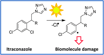 Graphical abstract: Generation of reactive aryl radical intermediates in the reductive photodehalogenation of itraconazole