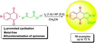 Graphical abstract: Iodine mediated reaction of quinones and N-substituted amino esters to 2-substituted benzo[f]isoindole-4,9-diones