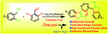 Graphical abstract: Catalyst-free synthesis of benzofuran-fused pyrido[4,3-d]pyrimidines from 2-(2-hydroxyaryl)acetonitrile and 4,6-dichloropyrimidine-5-carbaldehyde through domino condensation reactions