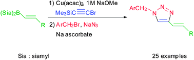 Graphical abstract: One-pot synthesis of 1-arylmethyl-4-[(E)-alk-1-enyl]-1H-1,2,3-triazoles via a cross-coupling/click reaction sequence