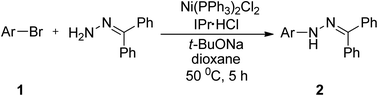 Graphical abstract: Nickel-catalyzed N-arylation of benzophenone hydrazone with bromoarenes