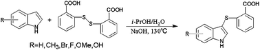 Graphical abstract: Catalyst-free system for sulfenylation of free (N–H) indoles with 2,2′-dithiosalicylic acid under alkaline conditions