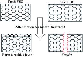 Graphical abstract: Stability of YSZ and SDC in molten carbonate eutectics for hybrid direct carbon fuel cells