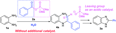 Graphical abstract: Benzoyl methyl phosphates as efficient reagents in the one-pot tandem approach for the synthesis of 2-phenylbenzimidazoles in water