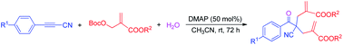 Graphical abstract: DMAP-promoted multicomponent reaction of cyanoacetylene, MBH carbonate and water: a facile access to functional quaternary carbon