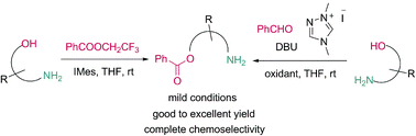 Graphical abstract: N-Heterocyclic carbene (NHC) catalyzed chemoselective acylation of alcohols in the presence of amines with various acylating reagents