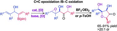 Graphical abstract: Chemo- and diastereoselective tandem dual oxidation of B(pin)-substituted allylic alcohols: synthesis of B(pin)-substituted epoxy alcohols, 2-keto-anti-1,3-diols and dihydroxy-tetrahydrofuran-3-ones