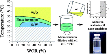 Graphical abstract: Adhesive water-in-oil nano-emulsions generated by the phase inversion temperature method