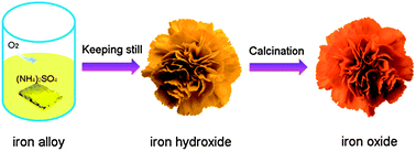 Graphical abstract: The facile 3D self-assembly of porous iron hydroxide and oxide hierarchical nanostructures for removing dyes from wastewater