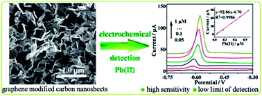 Graphical abstract: Graphene modified carbon nanosheets for electrochemical detection of Pb(ii) in water