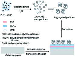 Graphical abstract: Whiter, brighter, and more stable cellulose paper coated with antibacterial carboxymethyl starch stabilized ZnO nanoparticles